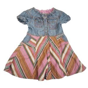 Vintage 90s Oililly Girls Dress Size 6 US 116 EU Blue Denim Floral Snap Front